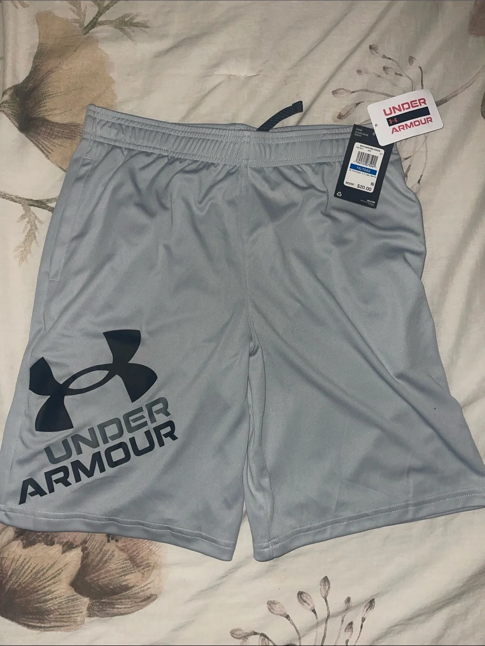 Under Armour Light Gray Boy’s Performance Training Shorts with Black Logo
